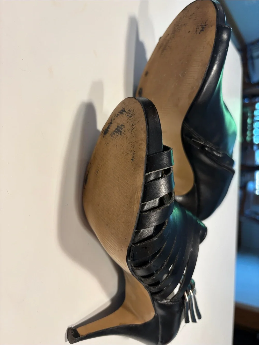 Nine West Black Strappy Peep-Toe Stiletto Booties